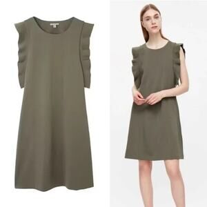 COS Ruffle Sleeve Dress Women's Size XS Khaki Green